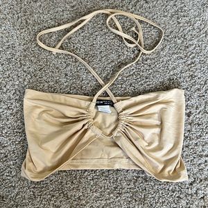 Tan Multi-Wear Halter Crop Top - XS